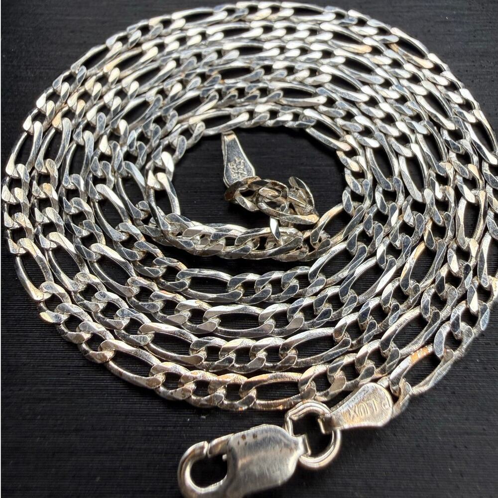 Solid 925 Sterling Silver Figaro Necklace 24" Long 2.75mm Wide Made In Italy